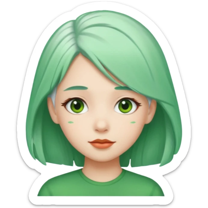 girl with green hair clip, white hair. sticker