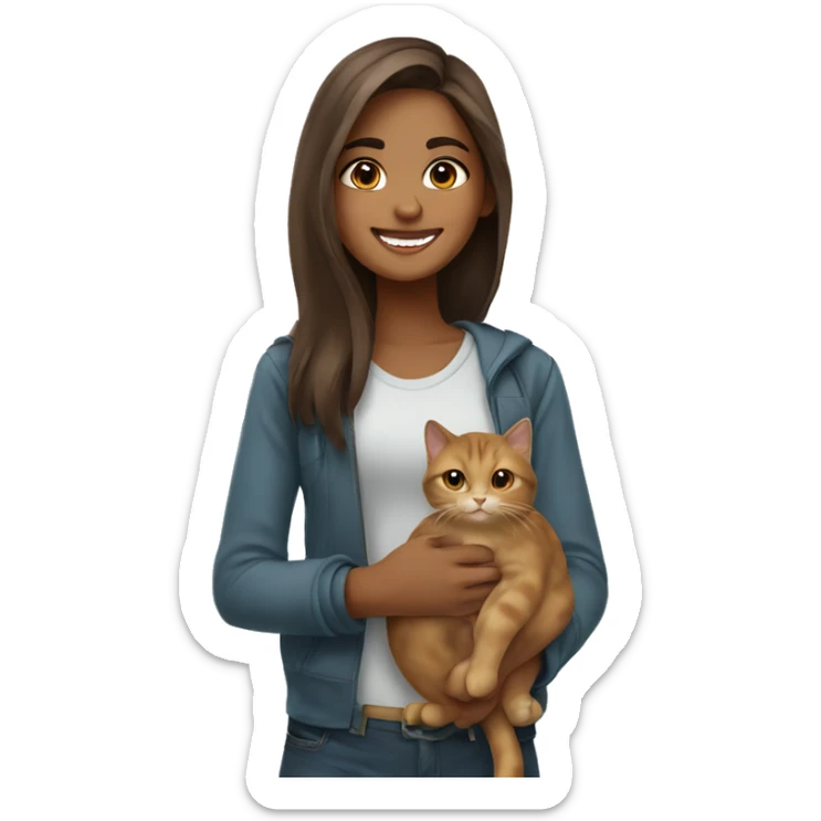 A  girl from Dubai with brownish long hair holding a cat and smiling  sticker