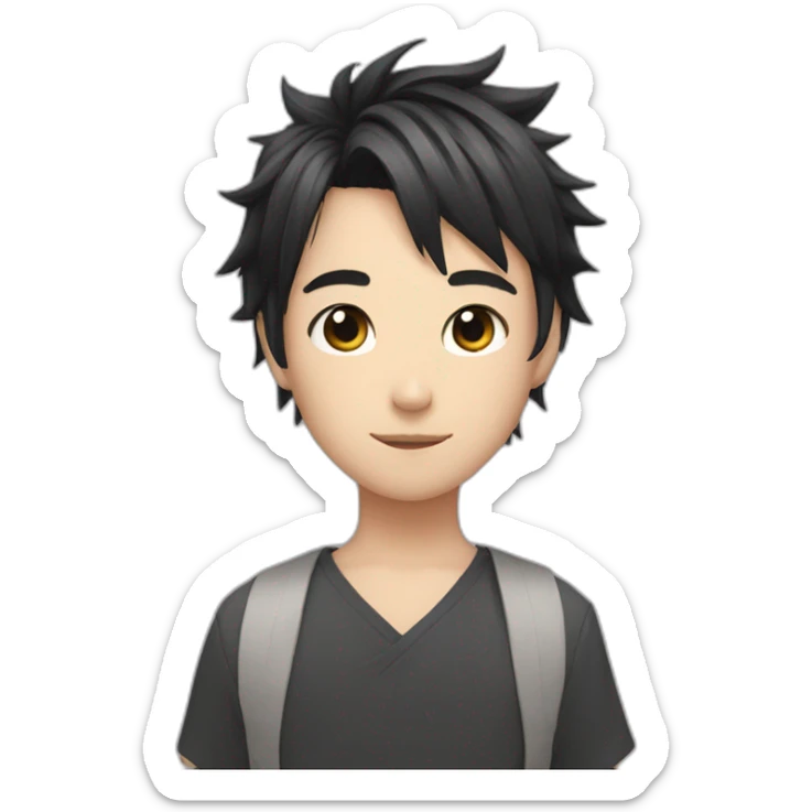 Japanese boy, with black cat ears and a cute hair style in black sticker