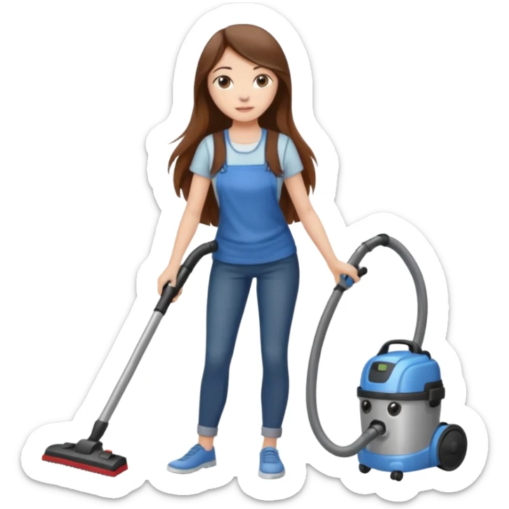 beautiful girl with long brown hair cleaning and vacuuming sticker