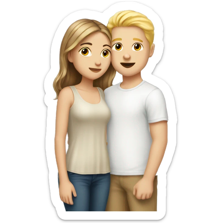 White girl with brown hair kissing white boy with blond hair sticker