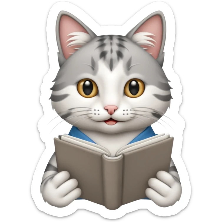 gato del egeo feliz en abriendo una libreta con anillado sticker