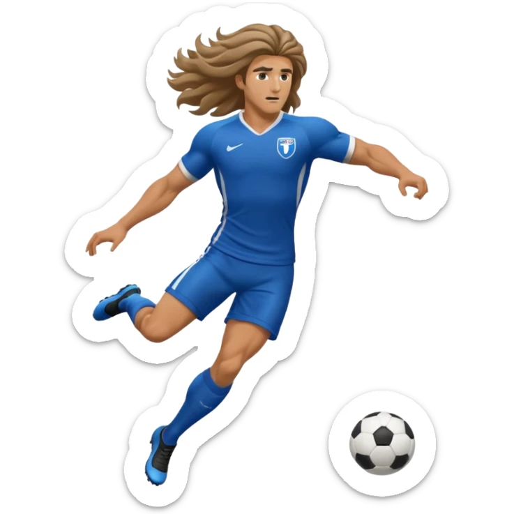 Long Haired Football Players, Footballer with flowing hair in jersey , full body sticker