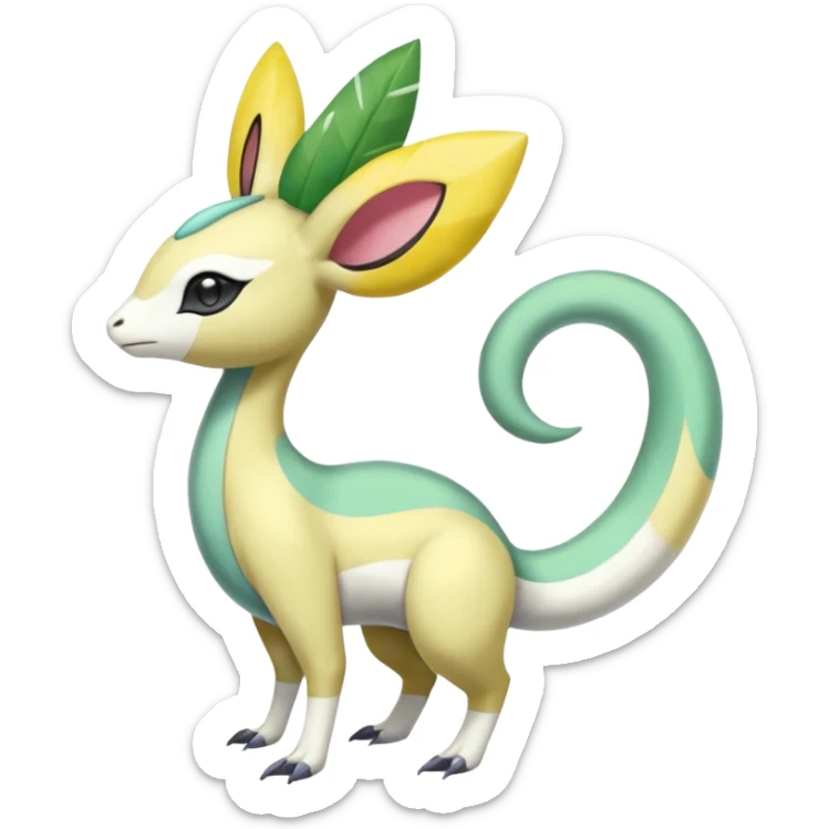 Tropical Exotic Meloetta-Leavanny-Gallade-Ampharos-Inteleon-Nidoqueen-Fakémon-Pokémon-hybrid-fusion-creature, full body sticker