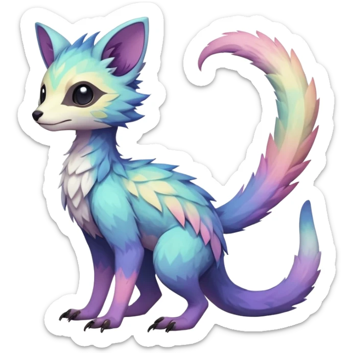 Rare realistic exotic pastel cute epic pretty beautiful handsome gorgeous aesthetic colorful vibrant Vernid-Trico-species-Fakemon-creature by LiLaiRa, 4 legs, 1 tail, random markings, (full body) sticker