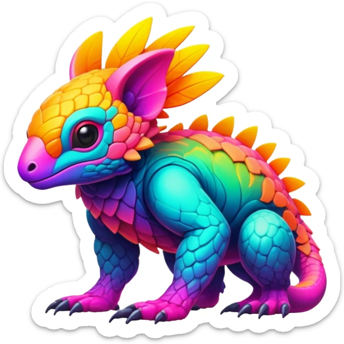 Tropical futuristic lush warm-colored modern colorful neon-colored Fakémon-Trico-creature sticker