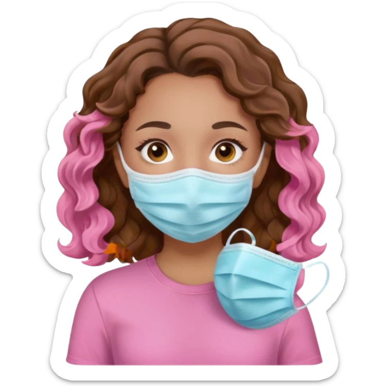 lightskin girl having a spa day with mask and pink shirt and brown wavy hair  sticker