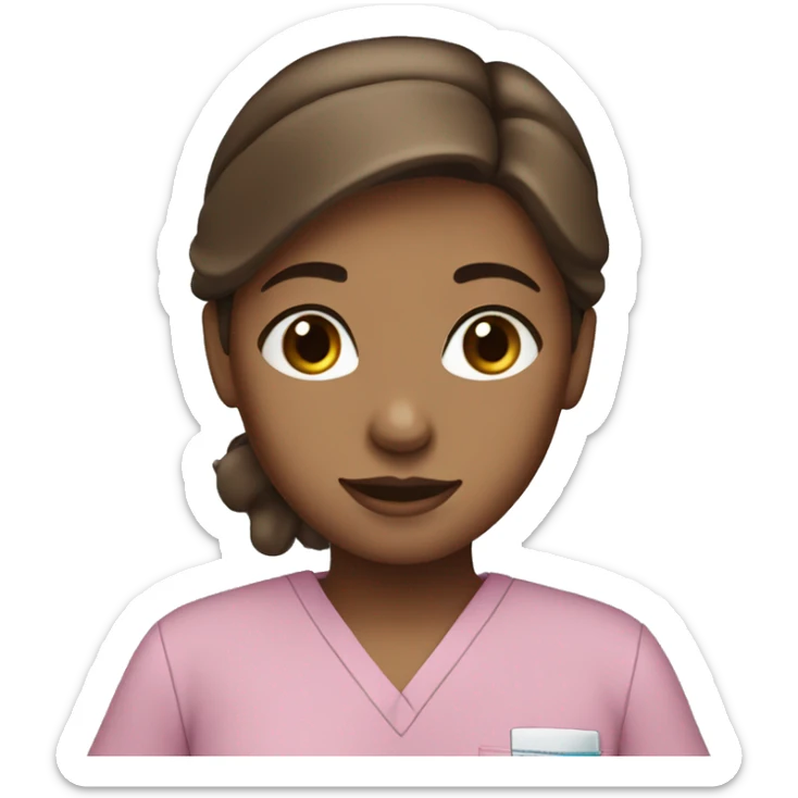 A girl with brown hair and blue eyes in scrubs  sticker