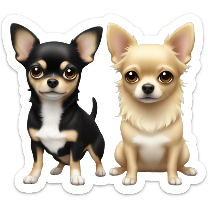 Two chihuahuas, one black, the other white, on the handles of a girl with curly blond hair sticker