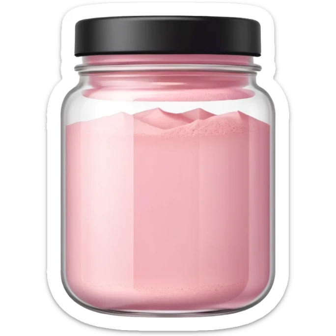 Transparent jar filled with pastel pink collagen powder, minimal design sticker