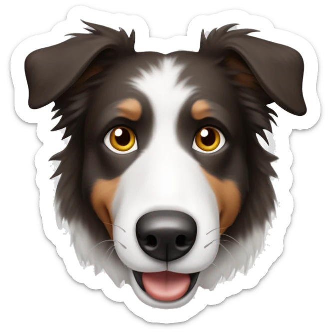 Bordercollie mit braunen und grauen stellen im weißen Gesicht. Spitze Ohren. Ohren weiß und unterer Teil mehr grau und braun  sticker