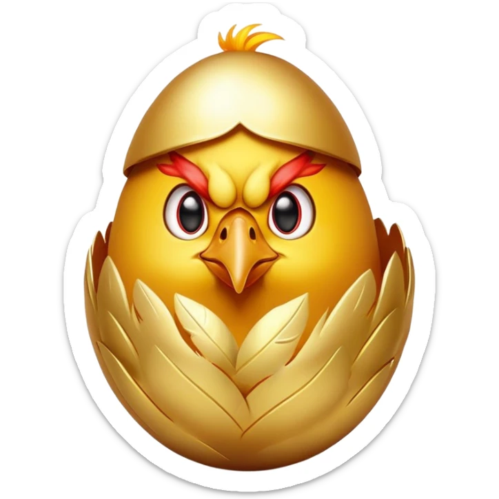 Chicken with fiery eyes + golden egg in claws
— The chicken looks like it just escaped from a casino in hell. There's excitement in her eyes, an egg in her claws, and "x5?" or "??x" on it. It's a mix of aggression and the promise of wealth. Pure dopamine. sticker