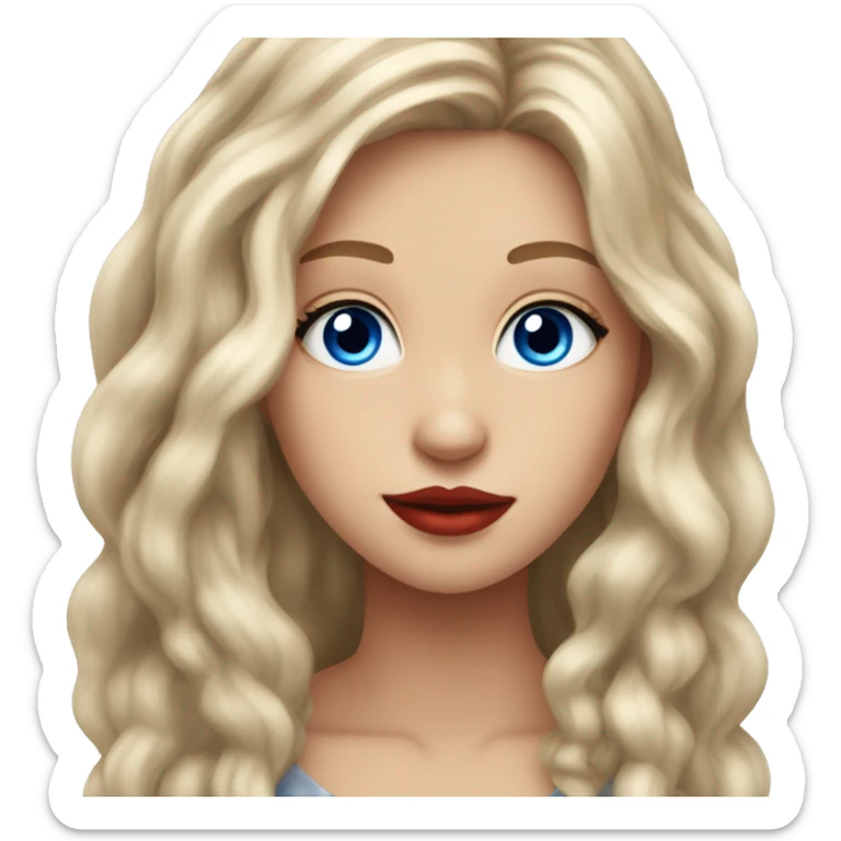 fair skinned girl with long brown hair long eyelashes and red lips blue eyes sticker