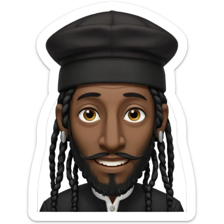 Jewish man emoji with long dread black hair on the sides and jewish judaism hat, long big nose and crooked teeth sticker