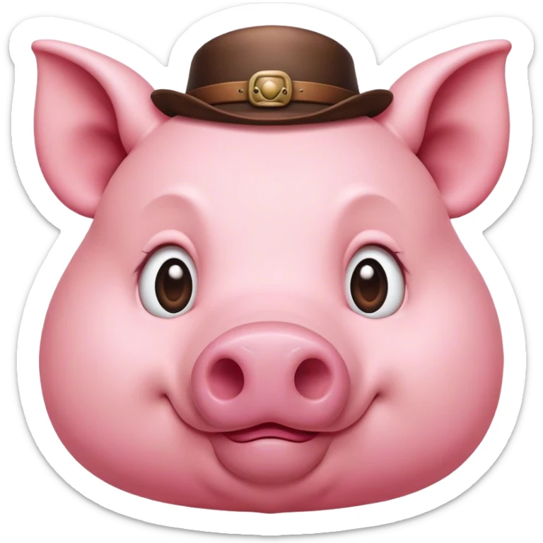 Cinematic Noble Pig Portrait Emoji, Poised and regal, with a stout, robust build and a smooth, well-groomed rosy-pink hide, deep-set soulful beady eyes, Simplified yet sharp and sophisticated features, highly detailed, glowing with a soft, dignified glow, high shine, intelligent and determined, stylized with an air of barnyard nobility, focused and attentive, soft glowing outline, capturing the essence of a watchful and confident pig, so majestic it feels as though it could trot out of the screen with effortless authority! sticker