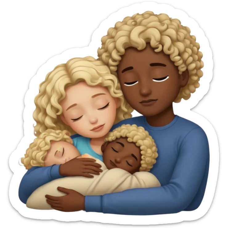 blonde girl and dark skin boy with curly hair sleeping and cuddling sticker
