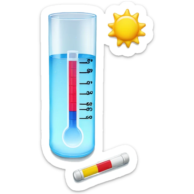 The thermometer and tablets are lying next to a glass of water sticker