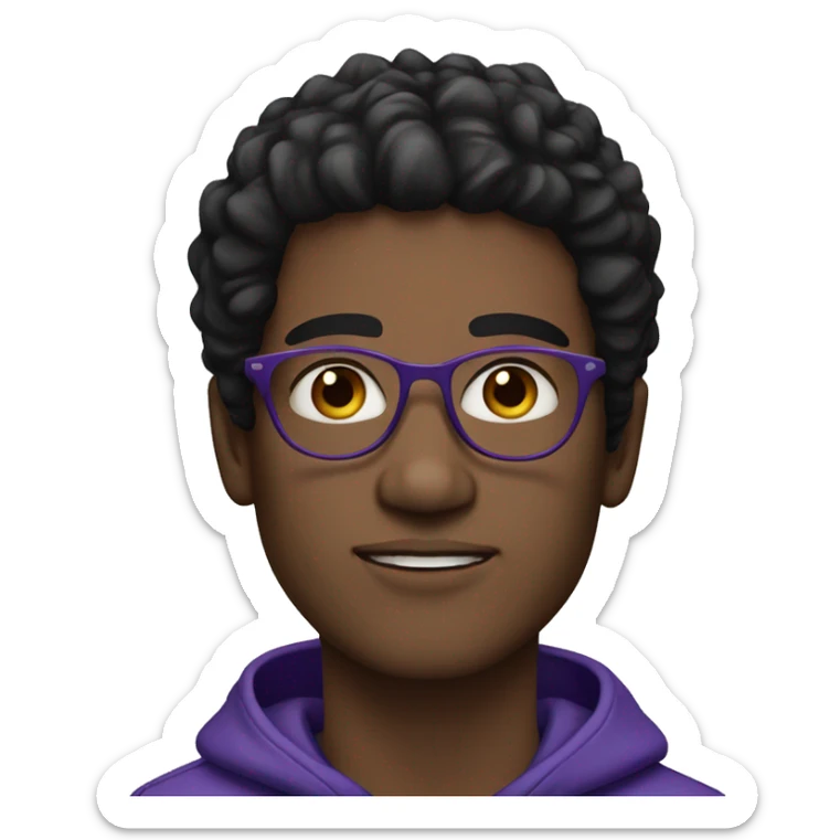23 year old man white skin, glasses black hair, violet hoodie sticker
