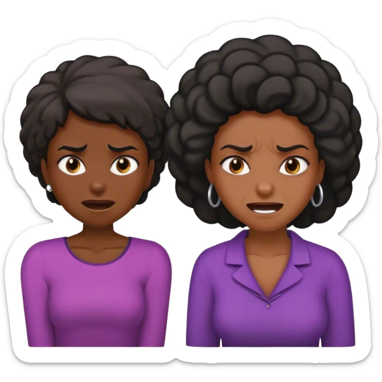 a black-skinned girl, whining and angry next to an older black lady who smile sticker