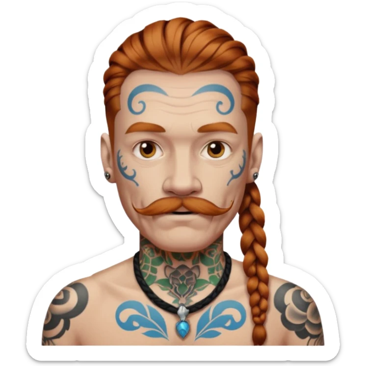 dark ginger braids man very white mustache old very tattoed with the whitest mustache ever sticker