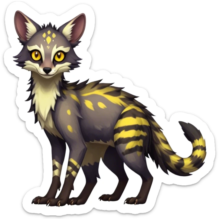 Feral Rare Fantasy dark colorful Vernid-Sergal-Genet-Trico-species by LiLaiRa, random markings, tufted tail, tufted ears, full body sticker