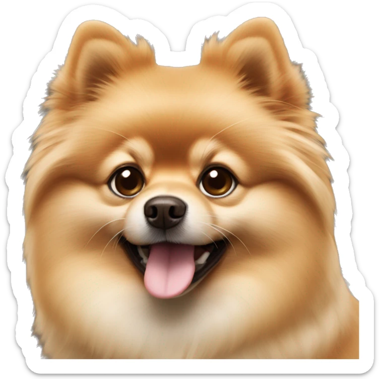 The Pomeranian dog is light brown in color with a protruding tongue sticker