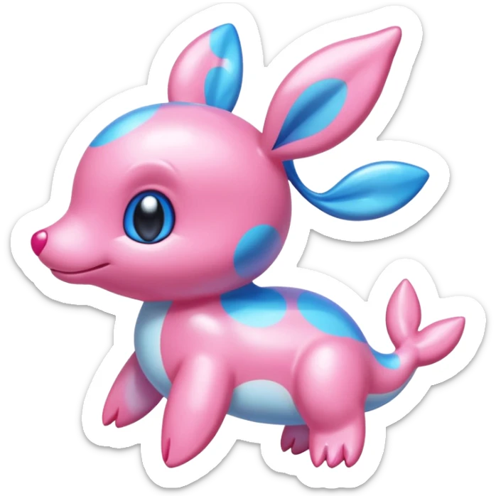 Iridescent Bubblegum-Pink Gloss-Coated Smooth Cute Aquatic Popplio-Sylveon hybrid creature (full body) sticker