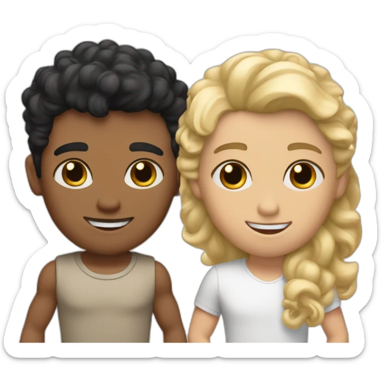Gay couple, 1 Latino heritage taller black hair a bit muscled, the other one white Australian blonde hair curly holding hands sticker