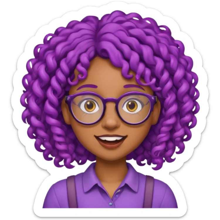 nerd emoji like with glasses and buck teeth but it’s a black girl with purple curly hair sticker