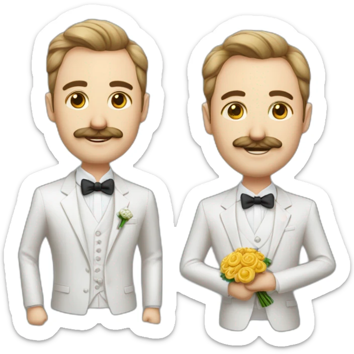 Homme en tenue de mariage avec les cheveux boucle avec un gros volume en costume blanc avec une moustache légère sticker