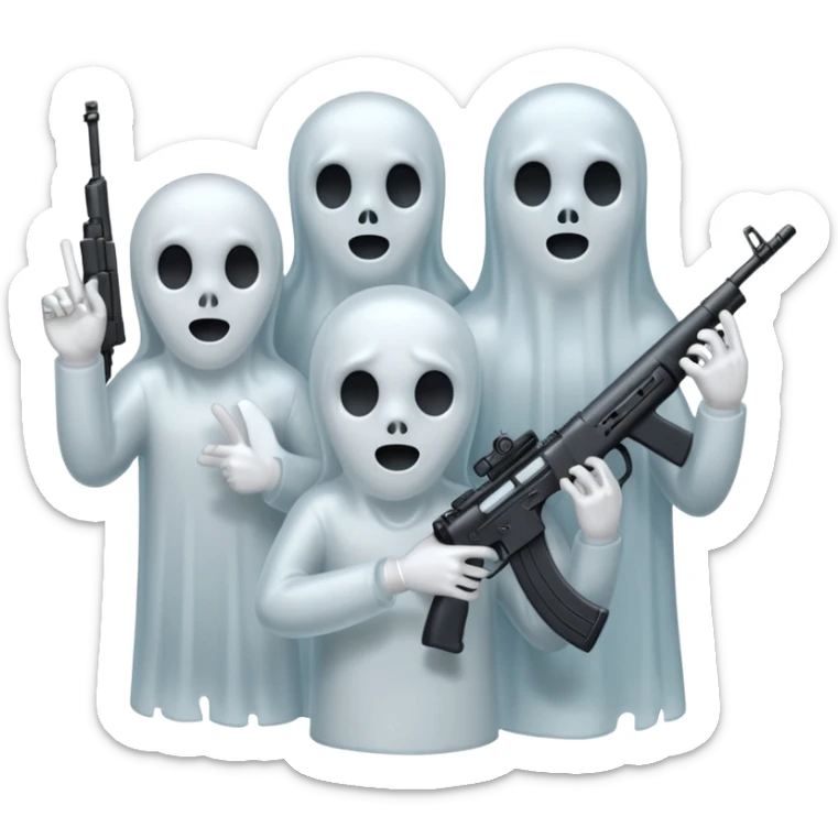 Fantasmas con un fusil moderno y haciendo haciendo en en forma de ✌️ con los dedos sticker