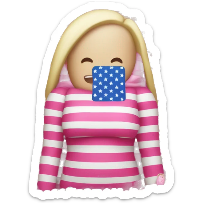 american flag but the red stripes are pink and nicki minaj is on the front and there is 56 stars sticker