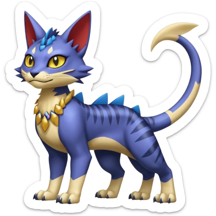 white belly, scaley scaly batty feline-like quadrupedal digitigrade furry feral Bastet-Noibat-Gatomon-Garchomp-Digimon-Fakémon-Pokémon-creature (full body) sticker