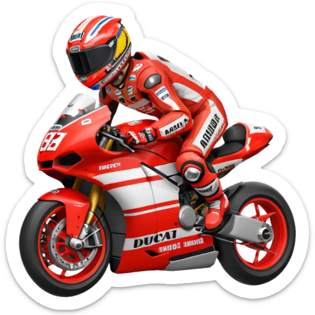 Un emoji de moto gp dé Ducati Marc Márquez pero con la moto  sticker