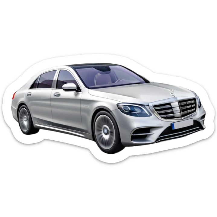 Mercedes-Benz S-Class (2022) – cinematic-realistic Mercedes-Benz S-Class, its sleek silver body cutting through the city streets, a symbol of refinement and prestige. The air suspension glides over uneven terrain, while the driver enjoys the serene comfort of the cabin, surrounded by cutting-edge technology. sticker