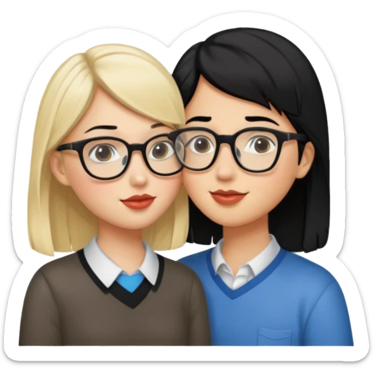 pretty light blonde girl barbie kissing nerd with black hair and tan skin on the cheek sticker