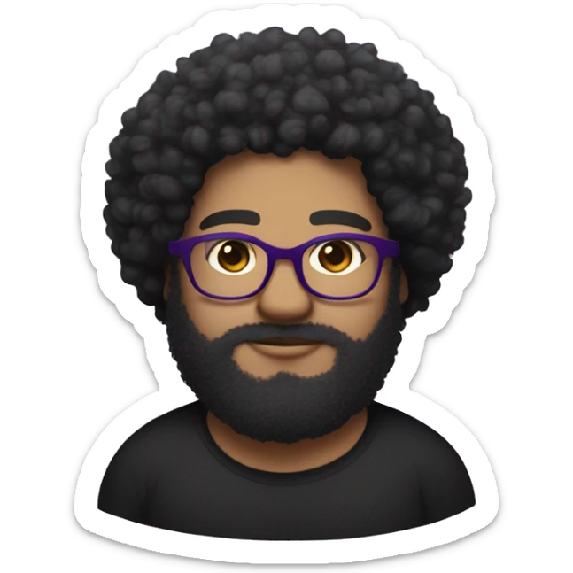 fat bearded lightskin with curly afro and glasses. give him a BLACK shirt and a little bit of freckles and give him like a purple aura around him with the words MAX AURA above him. sticker