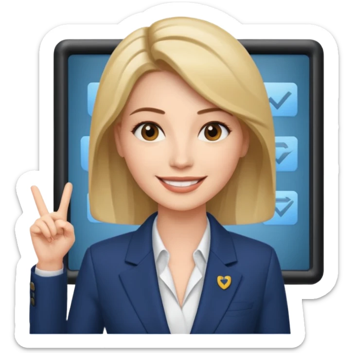 news anchor woman, with a screen with a prompter in front of her sticker