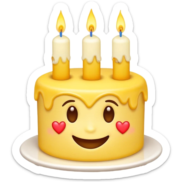smiling emoji with a heart and a cake, symbolizing happiness, health, and best wishes for a birthday sticker