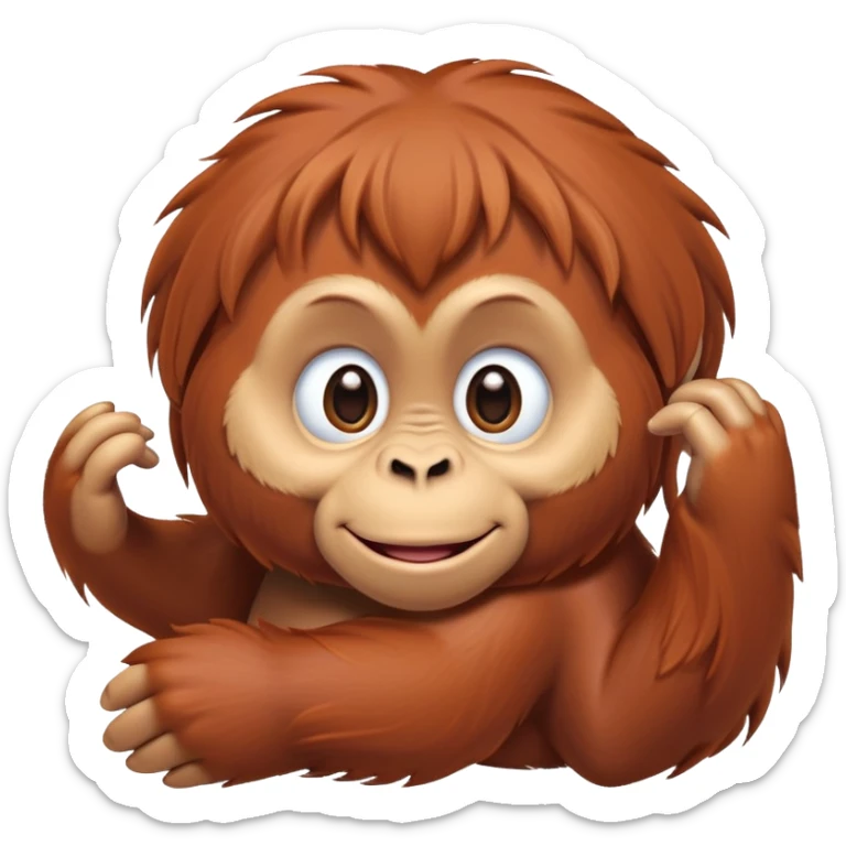 cinematic-cute-orangutan-baby-portrait-emoji,-head-tilted-playfully-and-inquisitively,-with-a-gentle,-expressive-face-accented-by-soft,-flowing-fur-and-round,-sparkling-eyes-brimming-with-warmth,-simplified-yet-irresistibly-adorable-feature sticker