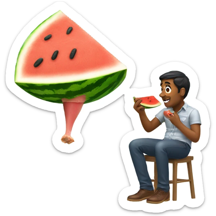 emoji of a india man eating a watermelon and chicken leg sticker