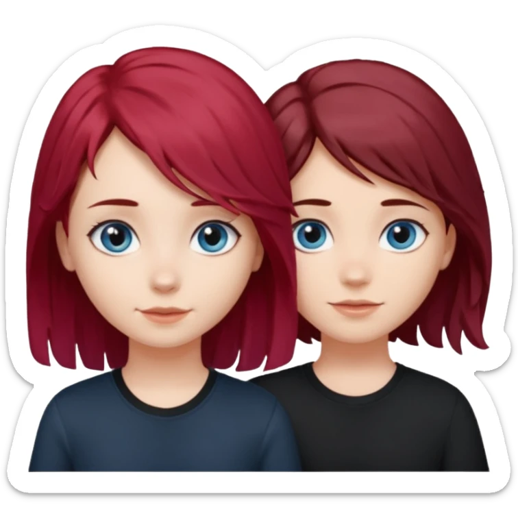 A half blue wavy haired blue eyed and black shirt girl and her straight a litte bit dark red haired dark brown eyed girl bestie sticker