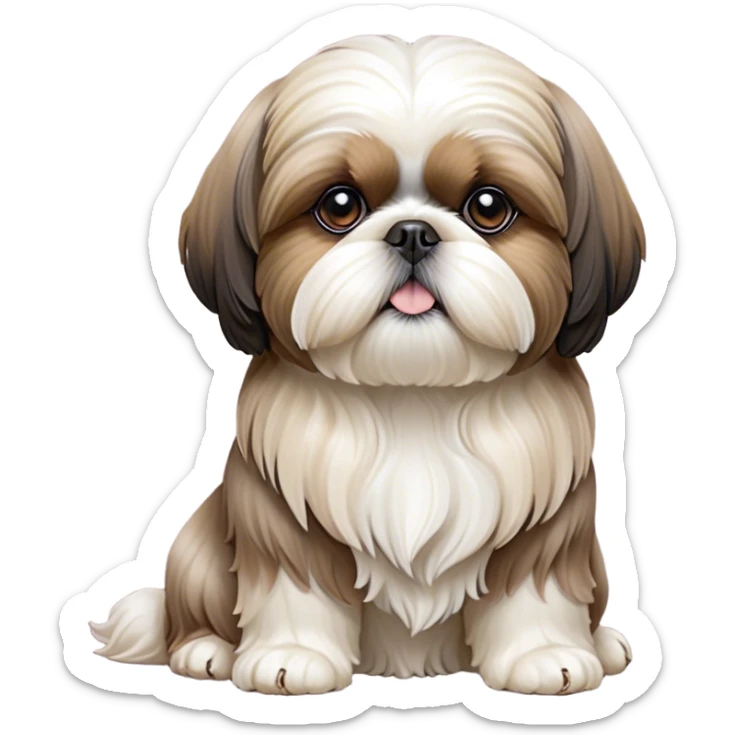 Cinematic Noble Shih Tzu Portrait Emoji, Poised and elegant, with a luxurious, flowing fur in refined muted tones, delicate features and wise, gentle eyes, simplified yet meticulously detailed, glowing with a soft, regal radiance, high shine, exuding quiet dignity and timeless charm, soft glowing outline, capturing the essence of a noble Shih Tzu that epitomizes refined poise! sticker