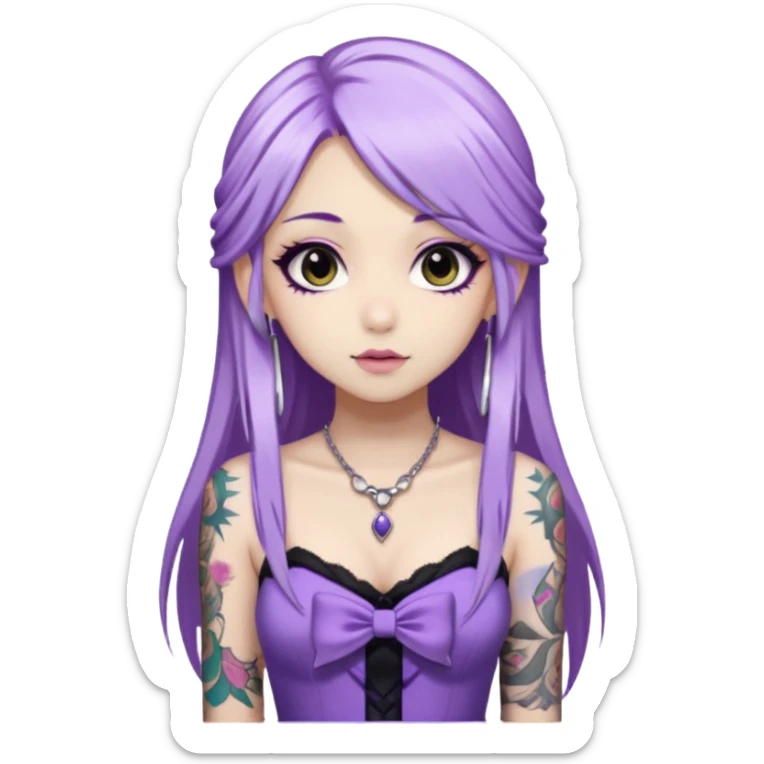 hime gyaru girl, long straight white and purple hair, tattoos, dark makeup,  sticker
