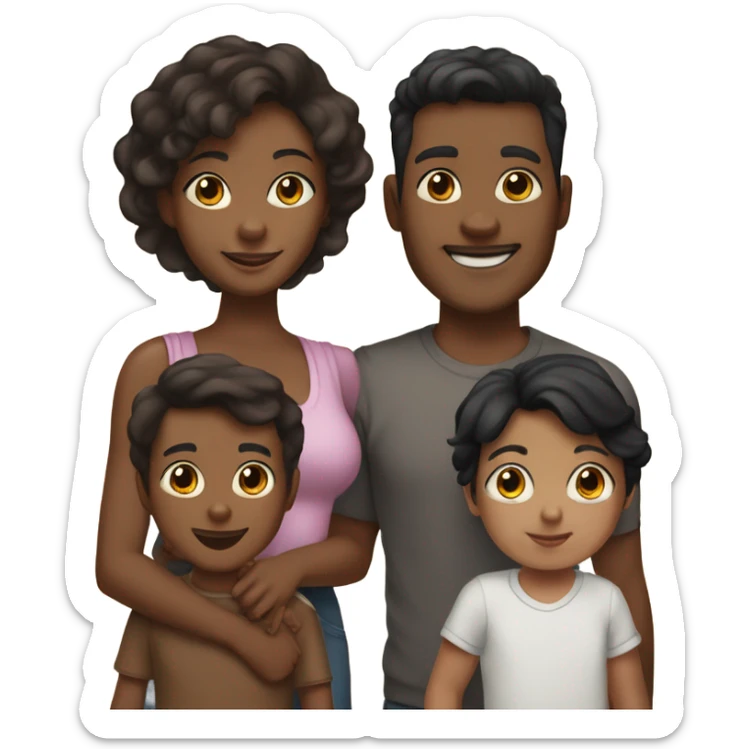family of 6, 1 mom brown skin with black hair, 1 dad light skin, 1 older brother, 1 sister no, 1 little boy with fair skin and brown hair and 1 baby boy  sticker