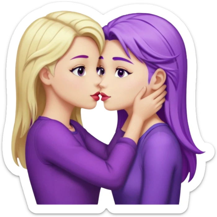 A blonde girl kissing a purple haired girl sticker