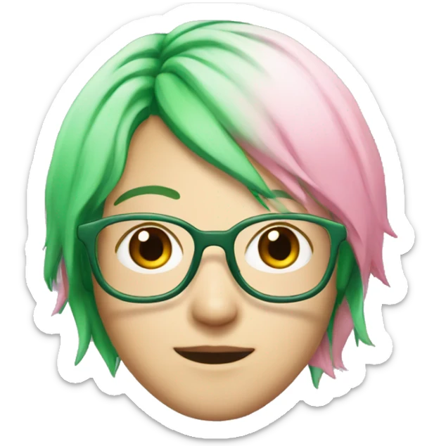 pink hair, Japanese, green glasses, white, PINK HAIR  sticker