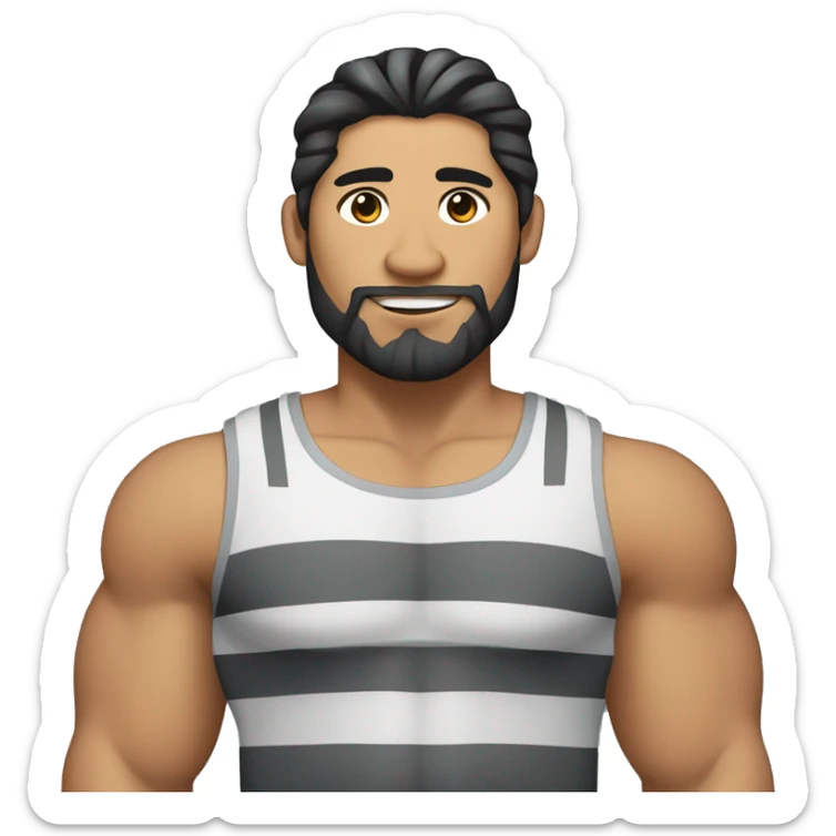  Asian Pilipino man with big muscular calves, beard and man-bun hair holding a cat that is grey and black tiger stripes  sticker