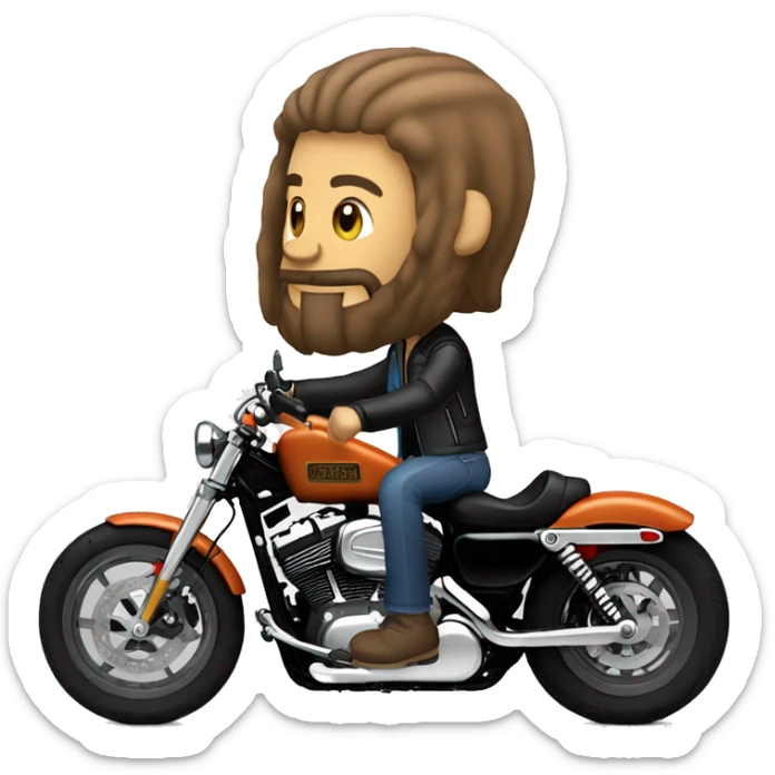 Create an emoji of a long-bearded Harley rider riding his Sportster 883. sticker