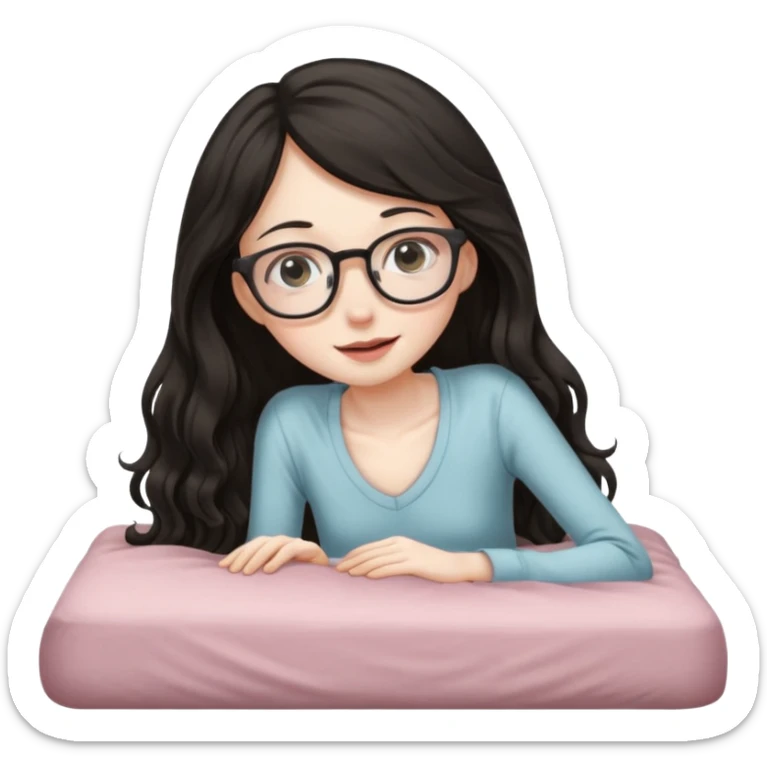 Fullbody nude tall very beautiful white pale very skinny girl with glasses very beautiful face and eyes wavy black long hair , big boobs, big ass, sexy body, bending over a bed spreading ass, vagina bushy and visible, getting ready for sex,  shy and blushing sticker